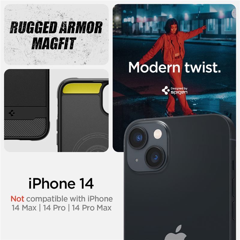 Spigen Rugged Armor MagSafe, matte black - iPhone 14 Spigen Rugged Armor MagSafe, matte black - iPhone 14