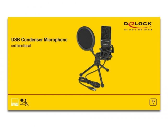 DeLock USB Condenser Microphone Set for Podcasting, Gaming and Vocals Black