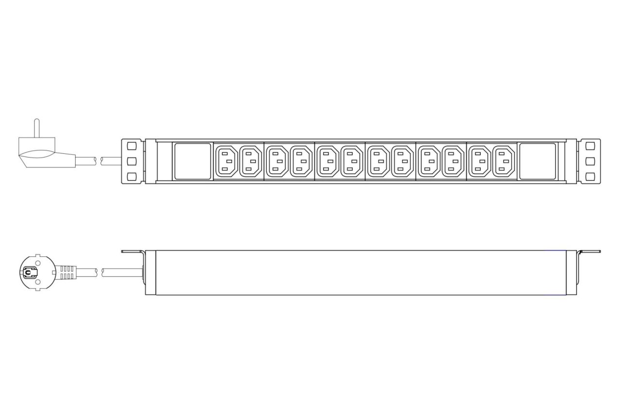 Digitus Socket strip with aluminum profile 12-way 2m cable safety plug Black