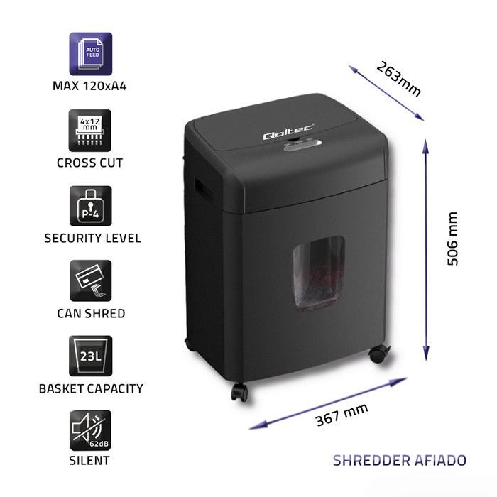 Qoltec Shredder Afiado with an automatic paper feeder Iratmegsemmisítő Black