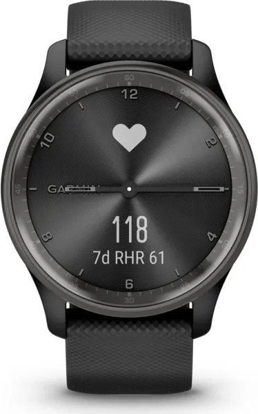 Garmin Vivomove Trend Slate Stainless Steel Bezel with Black Case and Silicone Band