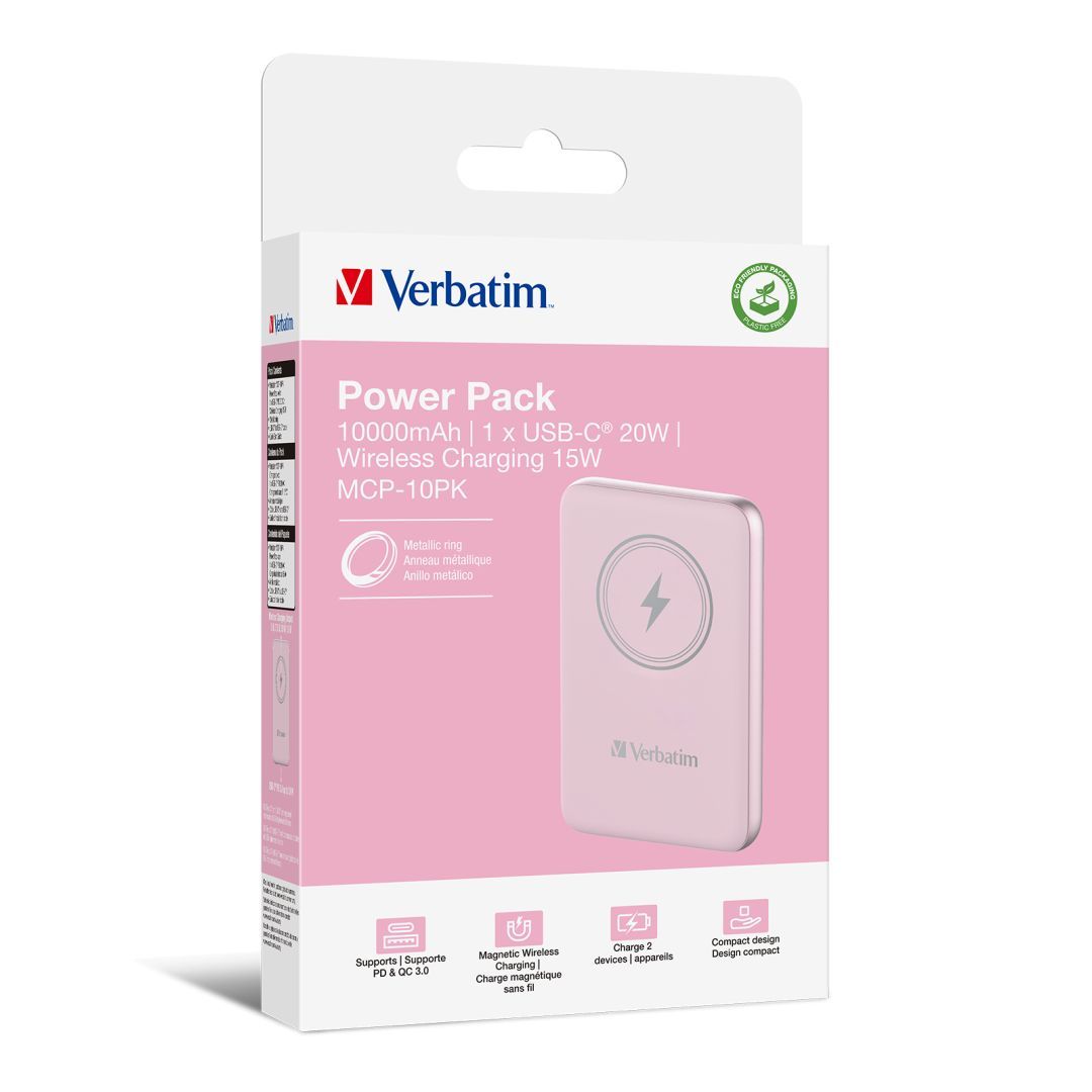 Verbatim Charge 'n' Go Magnetic Wireless 10000mAh PowerBank Pink Verbatim Charge 'n' Go Magnetic Wireless 10000mAh PowerBank Pink