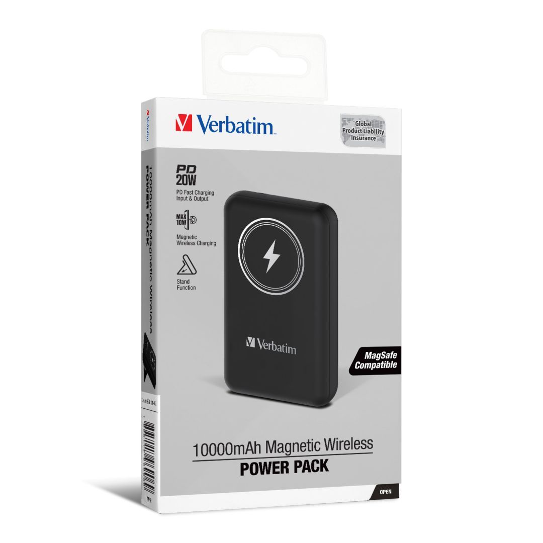 Verbatim Charge 'n' Go Magnetic Wireless 10000mAh PowerBank Black Verbatim Charge 'n' Go Magnetic Wireless 10000mAh PowerBank Black