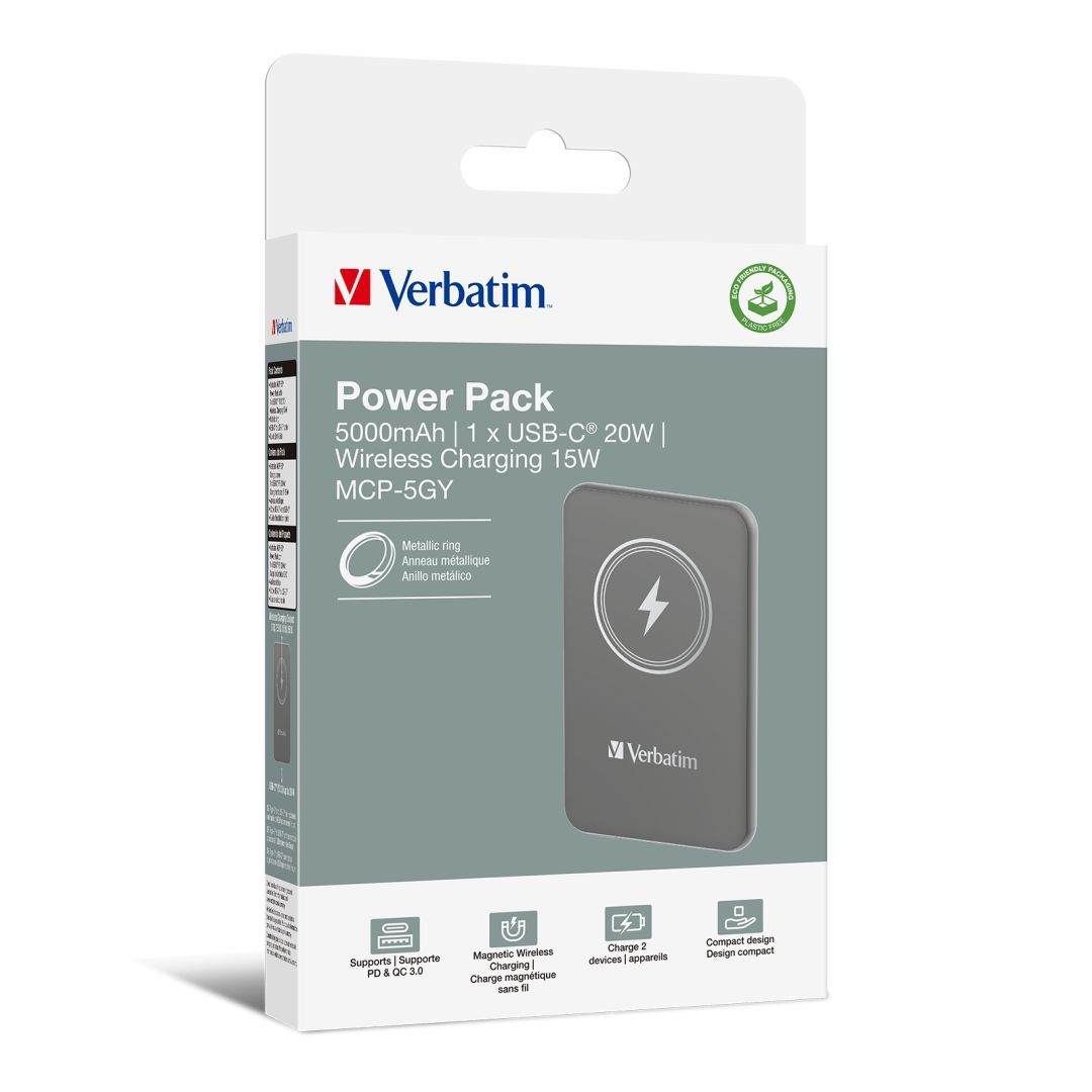 Verbatim Charge 'n' Go Magnetic Wireless 5000mAh PowerBank Grey