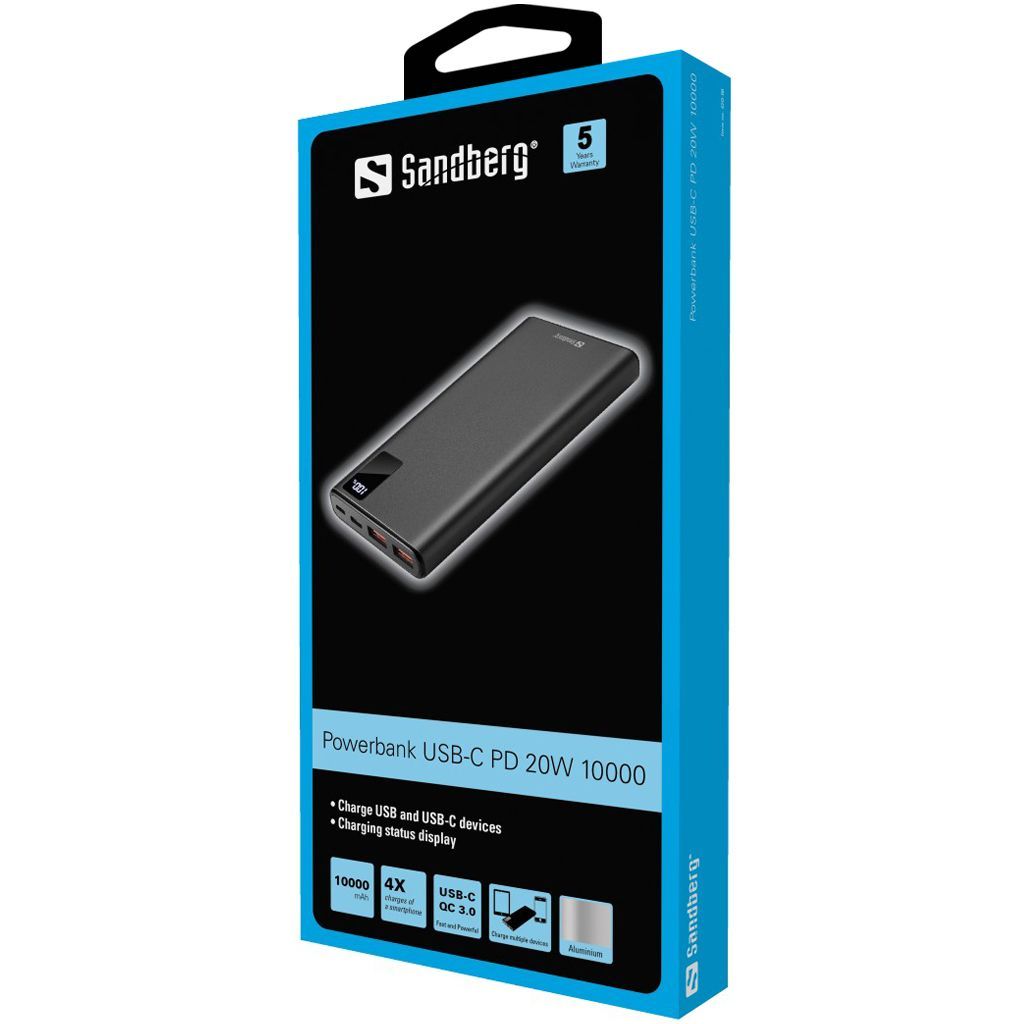 Sandberg USB-C PD 20W 10000 10000mAh PowerBank Black