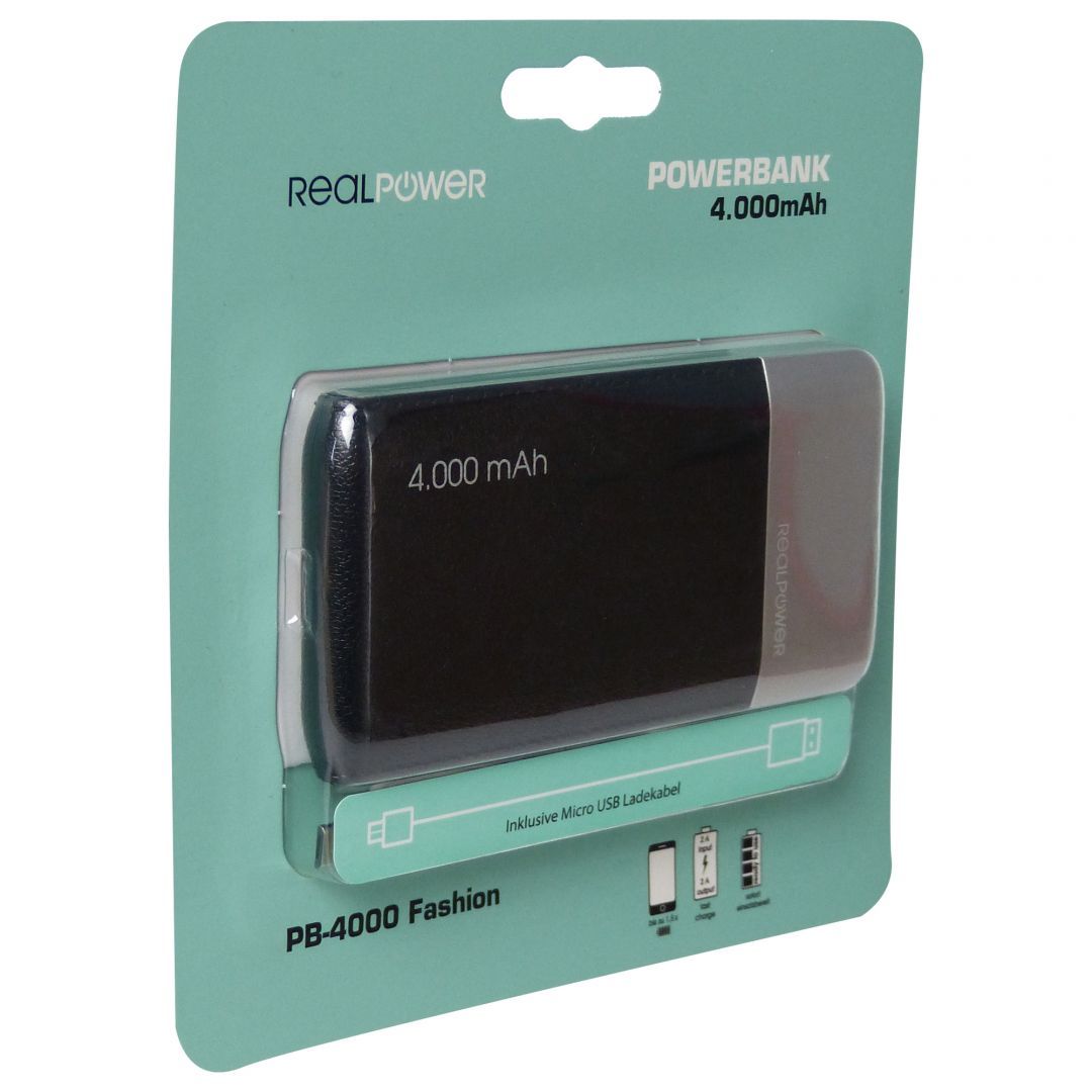 Realpower PB-4000 Fashion 4000mAh PowerBank Black