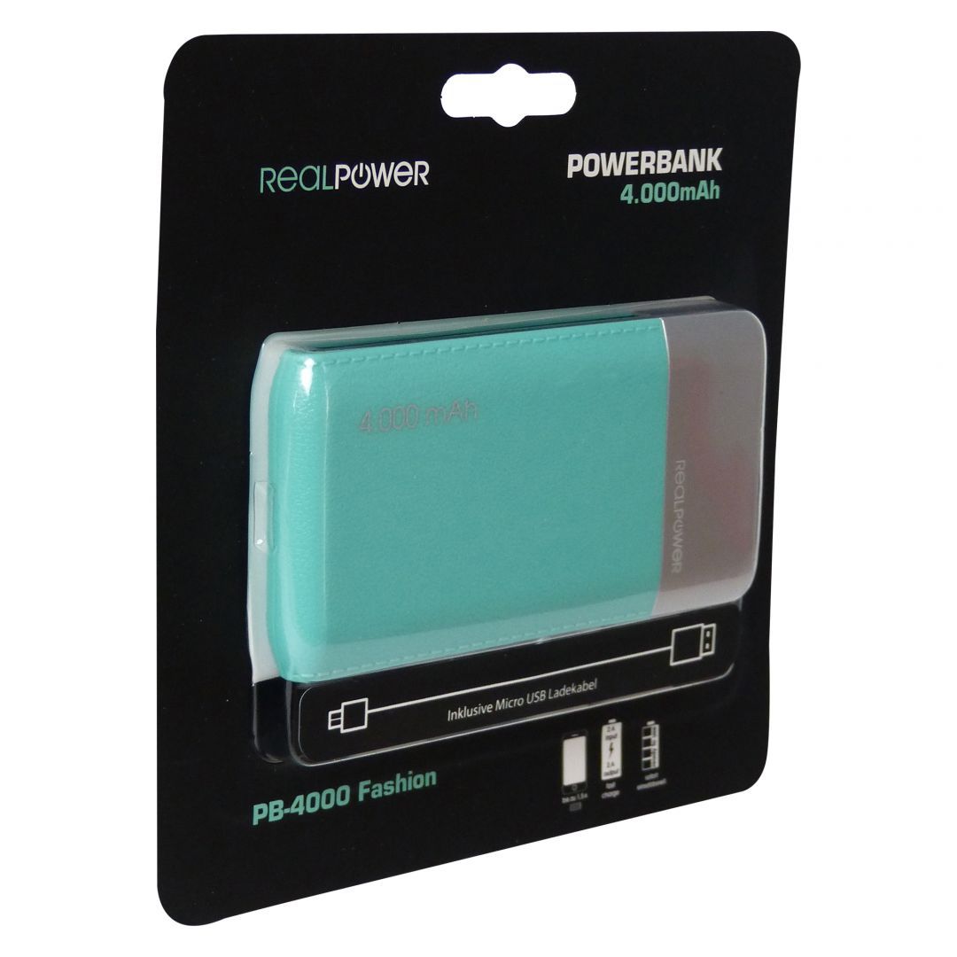 Realpower PB-4000 Fashion 4000mAh PowerBank Lake Blue