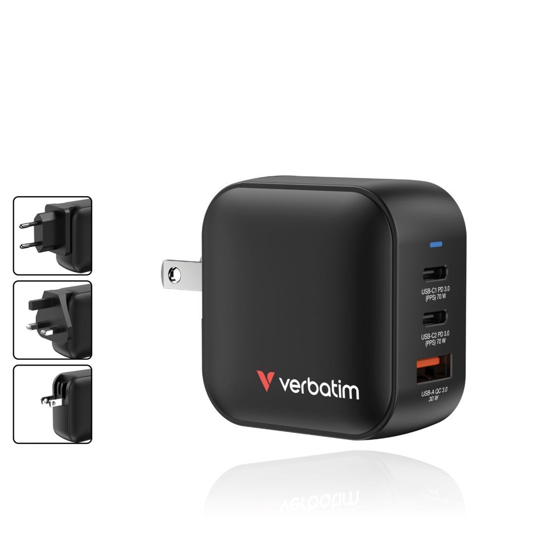 Verbatim Mini GaN Wall Charger 70W 3 Port Black Verbatim Mini GaN Wall Charger 70W 3 Port Black