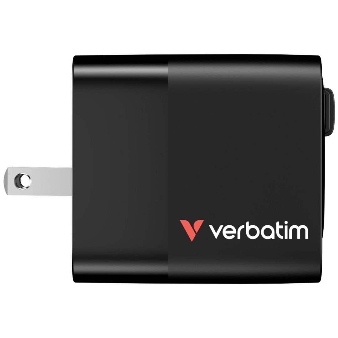 Verbatim GaN Wall Charger 65W 2 Port with Retractable Cable Black