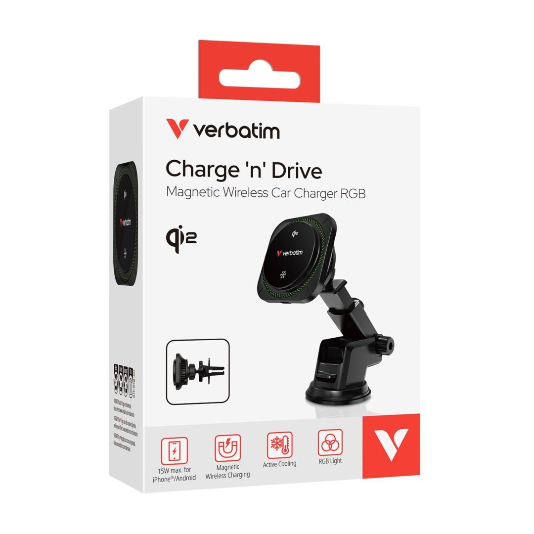 Verbatim Charge´n´Drive Magnetic Wireless Car Charger Qi2 Technology and RGB Lighting Black Verbatim Charge´n´Drive Magnetic Wireless Car Charger Qi2 Technology and RGB Lighting Black