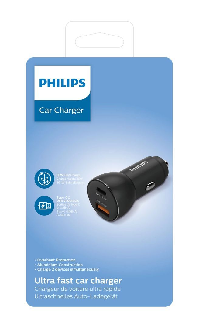 Philips DLP2521/00 Autós töltő 1C és 1A porttal Black