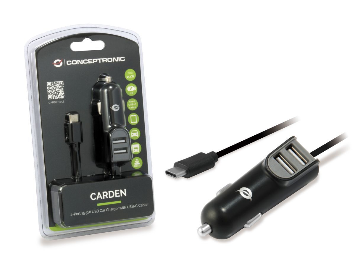 Conceptronic CARDEN05B 2-Port 15.5W USB Car Charger Black