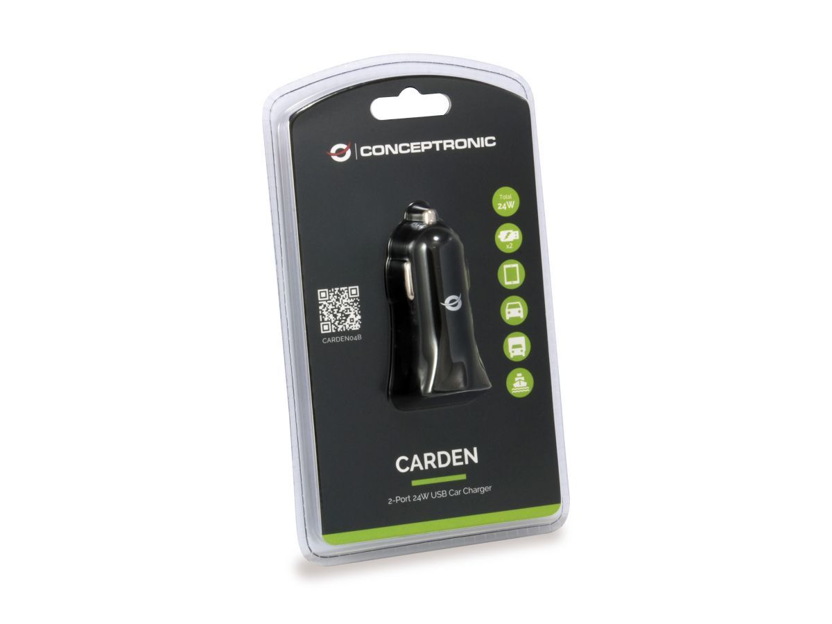 Conceptronic CARDEN04B 2-Port 24W USB Car Charger Black