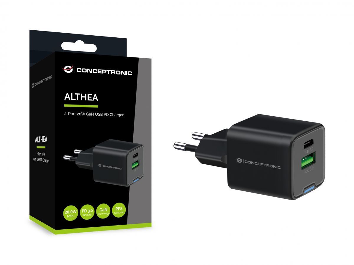 Conceptronic 2-Port 20W USB Charger Black