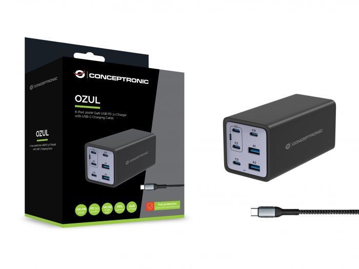 Conceptronic 4-Port 200W USB Charger Black