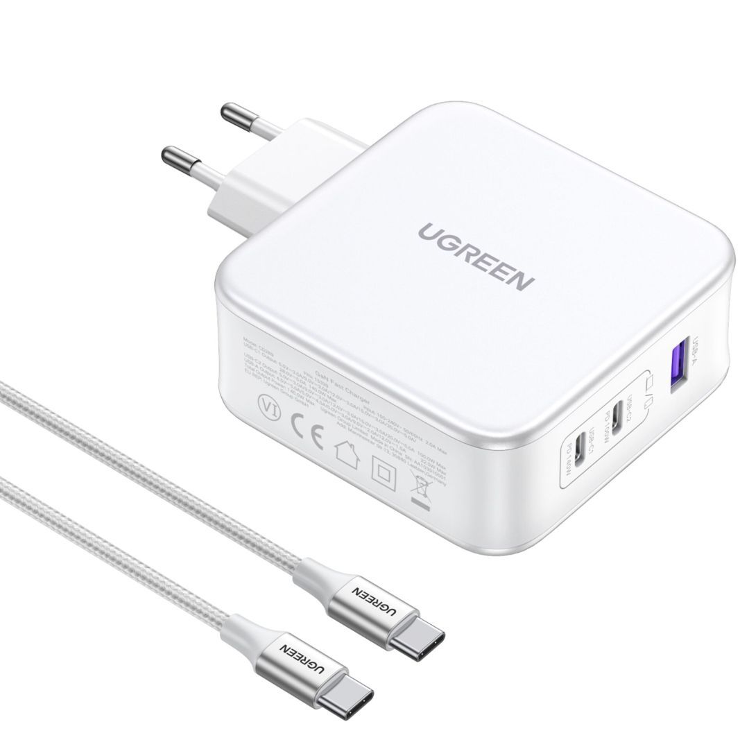 UGREEN Nexode USB-A+2*USB-C 140W GaN Fast Charger+USB-C Cable White