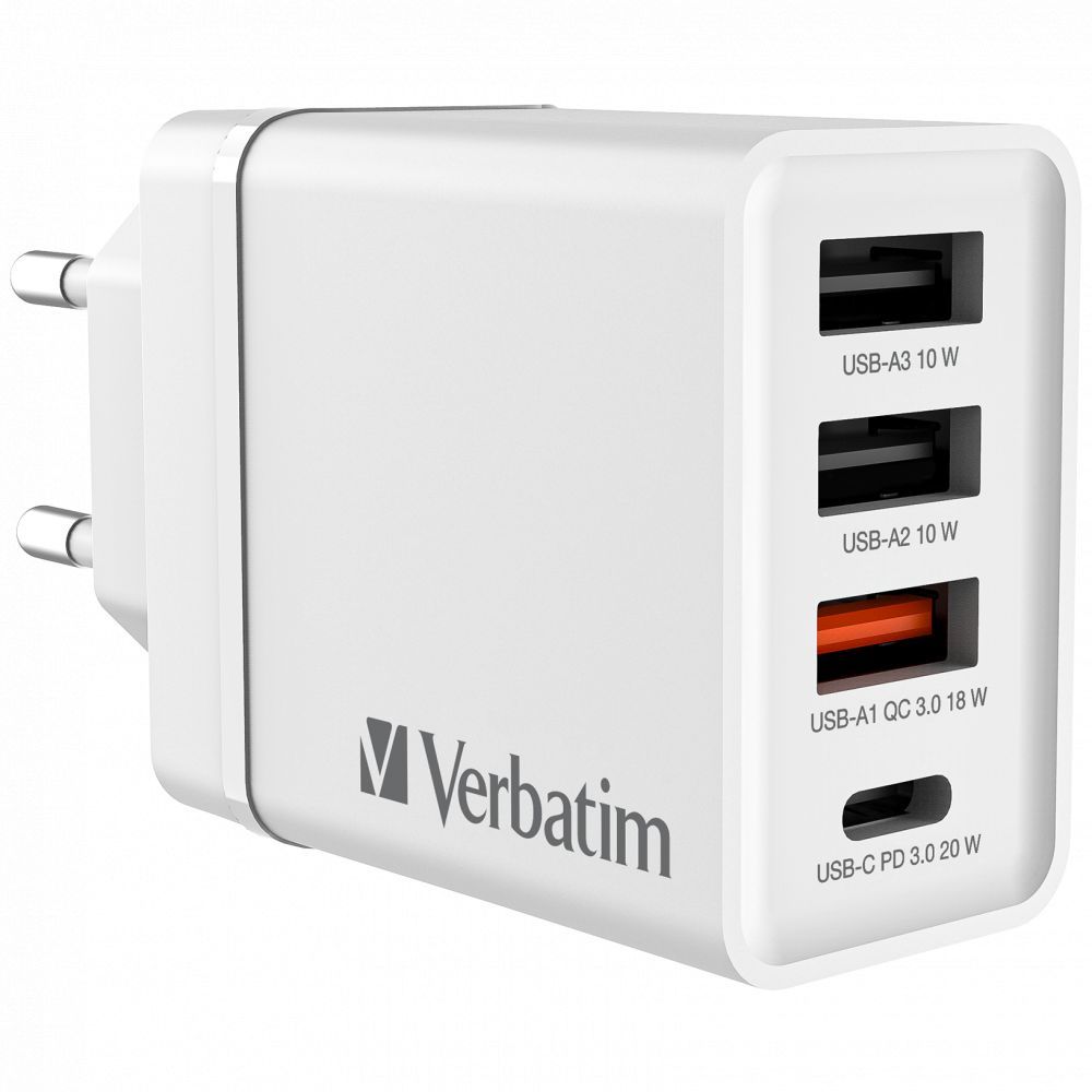 Verbatim 30W 4-Port USB Wall Charger White Verbatim 30W 4-Port USB Wall Charger White