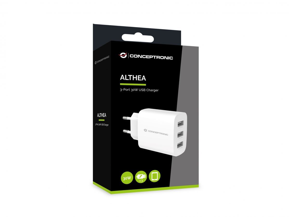 Conceptronic ALTHEA13W 3-Port 30W USB Charger White