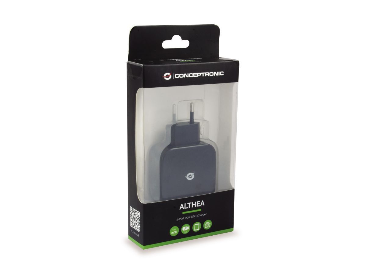 Conceptronic ALTHEA04B 4-Port 25W USB Charger Adapter Black