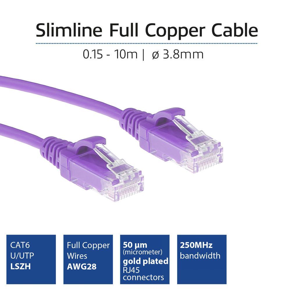 ACT CAT6A U-UTP Patch Cable 2m Purple ACT CAT6A U-UTP Patch Cable 2m Purple