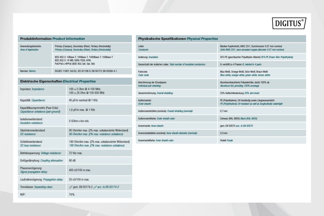 Digitus CAT7 S-FTP installation cable 500m Black Digitus CAT7 S-FTP installation cable 500m Black