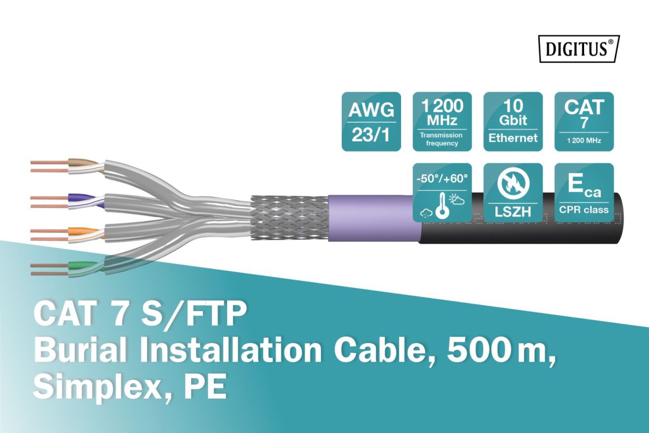 Digitus CAT7 S-FTP installation cable 500m Black Digitus CAT7 S-FTP installation cable 500m Black
