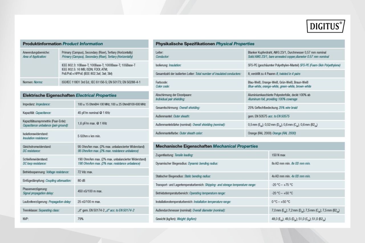 Digitus CAT7 S-FTP installation cable 500m Orange Digitus CAT7 S-FTP installation cable 500m Orange