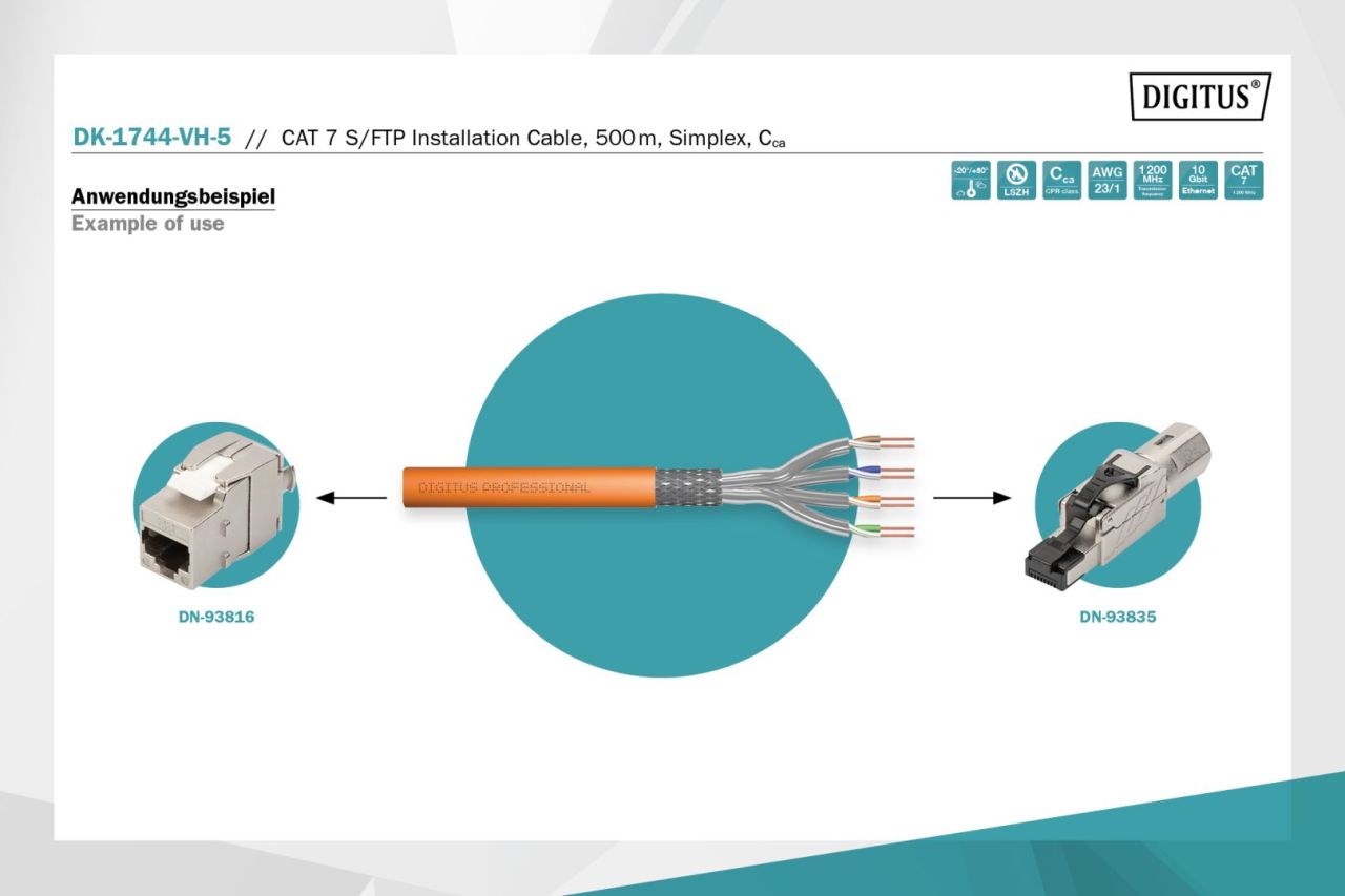 Digitus CAT7 S-FTP installation cable 500m Orange Digitus CAT7 S-FTP installation cable 500m Orange