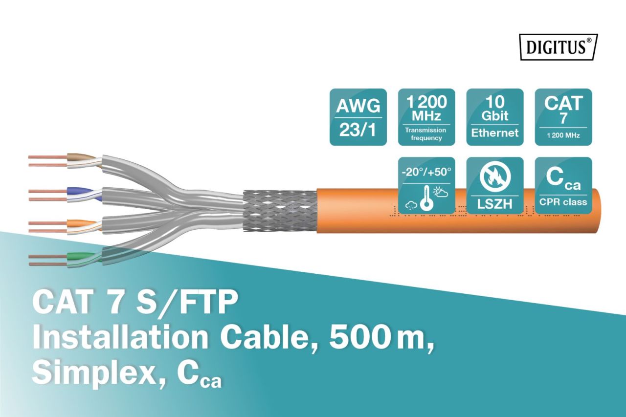 Digitus CAT7 S-FTP installation cable 500m Orange Digitus CAT7 S-FTP installation cable 500m Orange