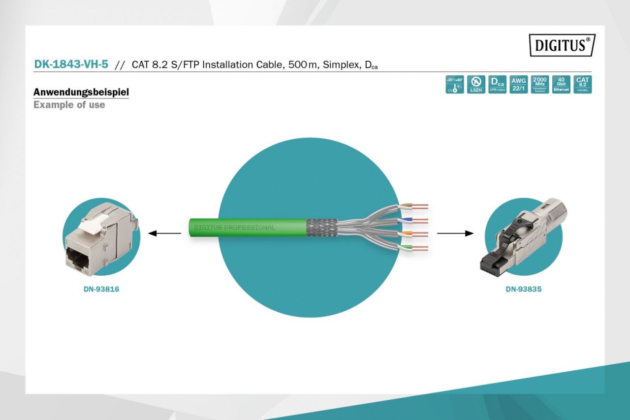 Digitus CAT8.2 S-FTP Installation Cable 500m Green Digitus CAT8.2 S-FTP Installation Cable 500m Green