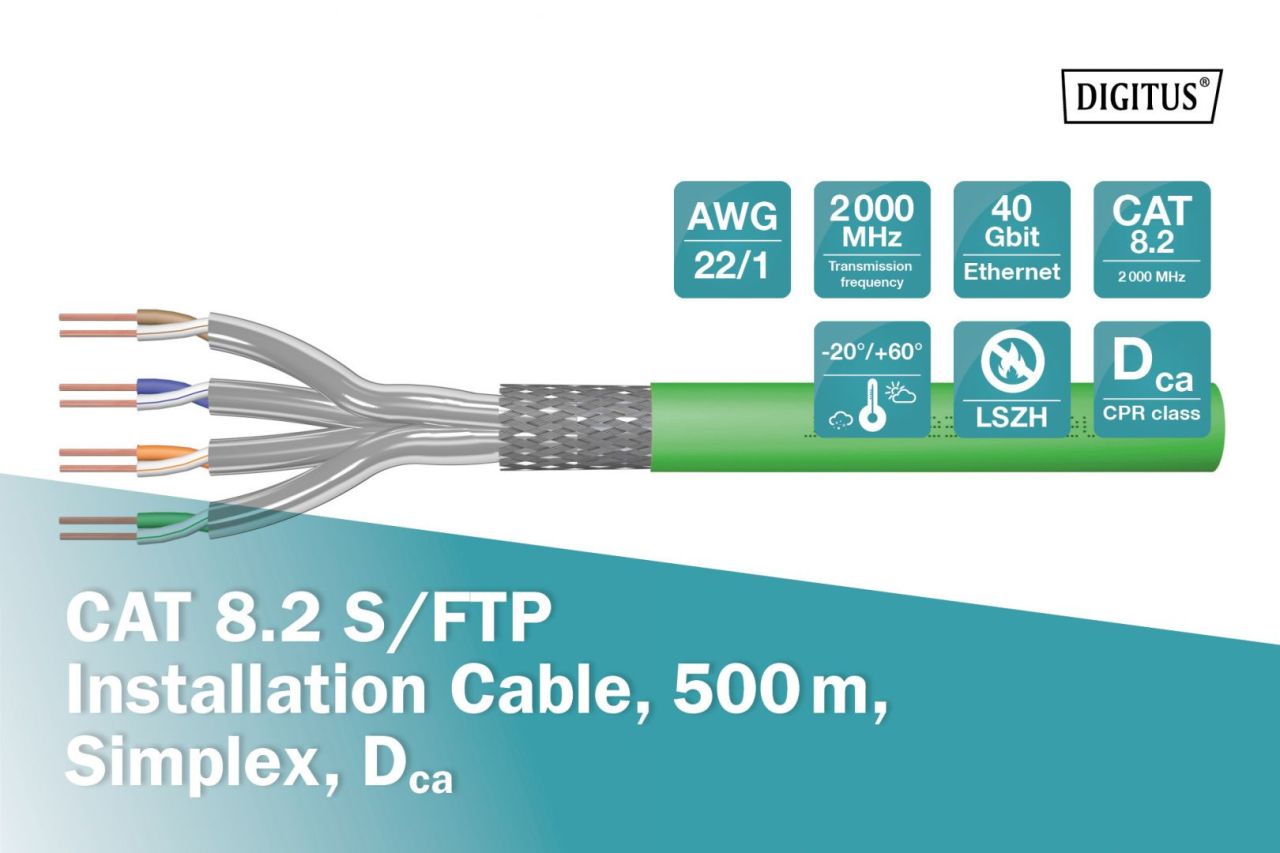 Digitus CAT8.2 S-FTP Installation Cable 500m Green Digitus CAT8.2 S-FTP Installation Cable 500m Green