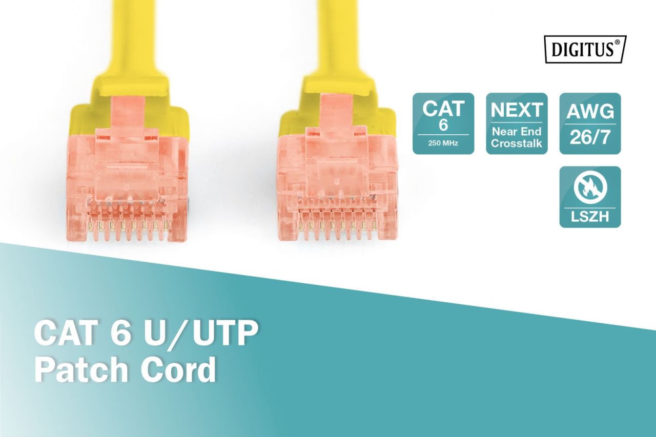 Digitus CAT6 U-UTP Patch Cable 0,25m Yellow Digitus CAT6 U-UTP Patch Cable 0,25m Yellow