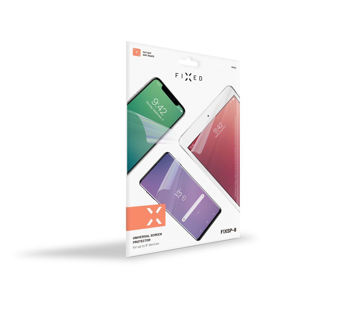 FIXED Univerzális képernyővédő fólia 8"-os kijelzőig, 175x100 mm, átlátszó FIXED Univerzális képernyővédő fólia 8"-os kijelzőig, 175x100 mm, átlátszó