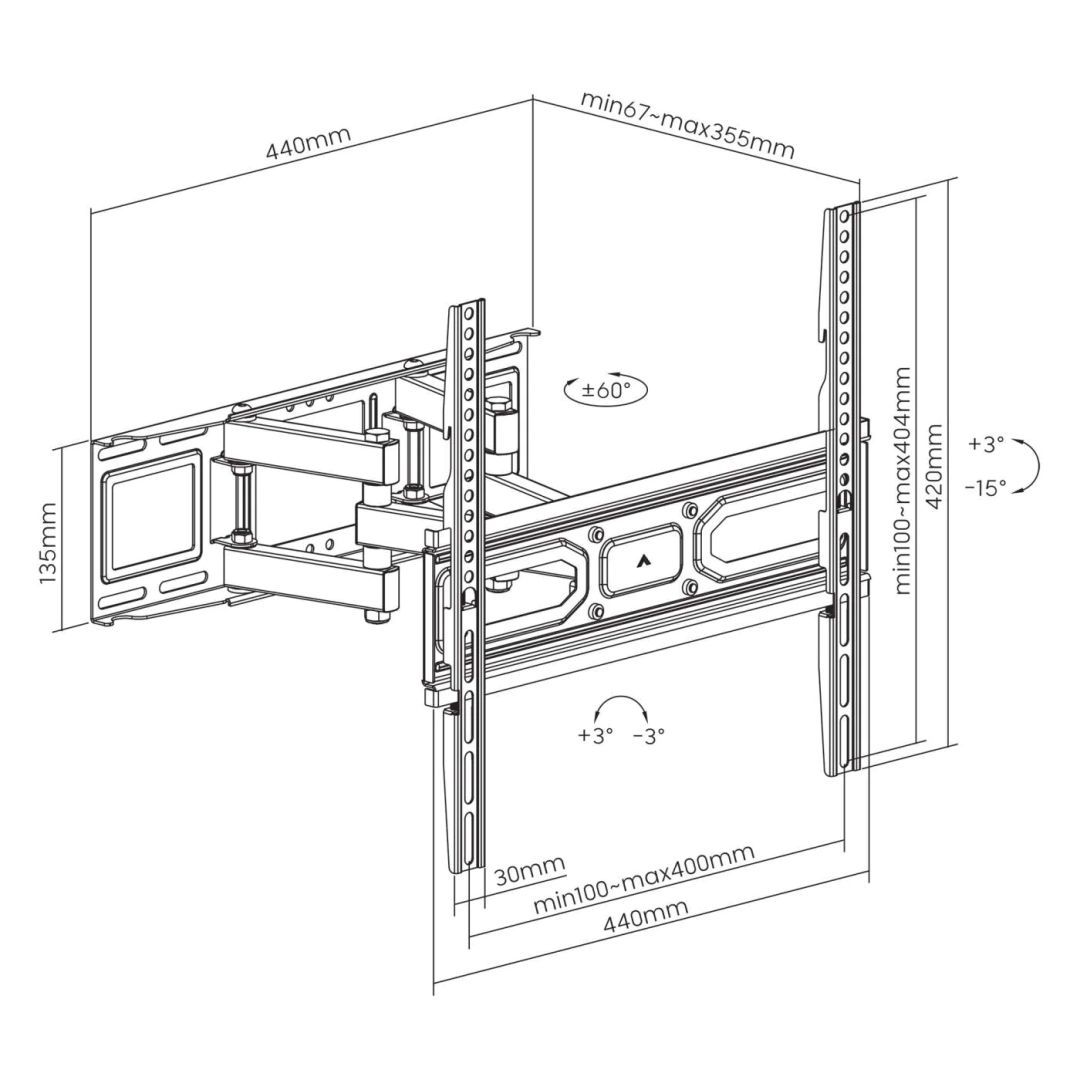 Manhattan Full-Motion TV Wall Mount with Post-Leveling Adjustment 32"-70" Black