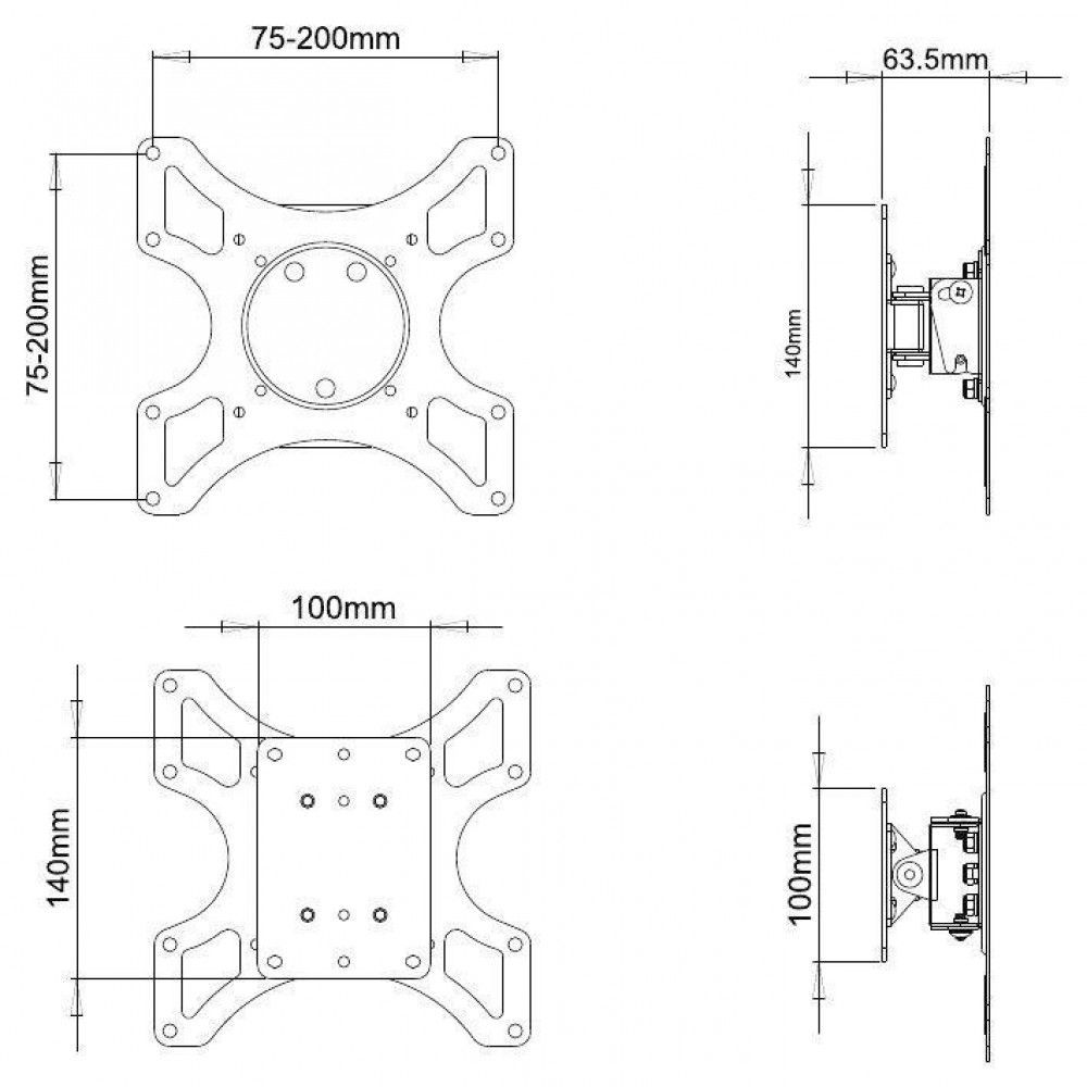 TECHLY 19"-37" Wall Bracket for LED LCD TV Tilt 1 Swivel Black