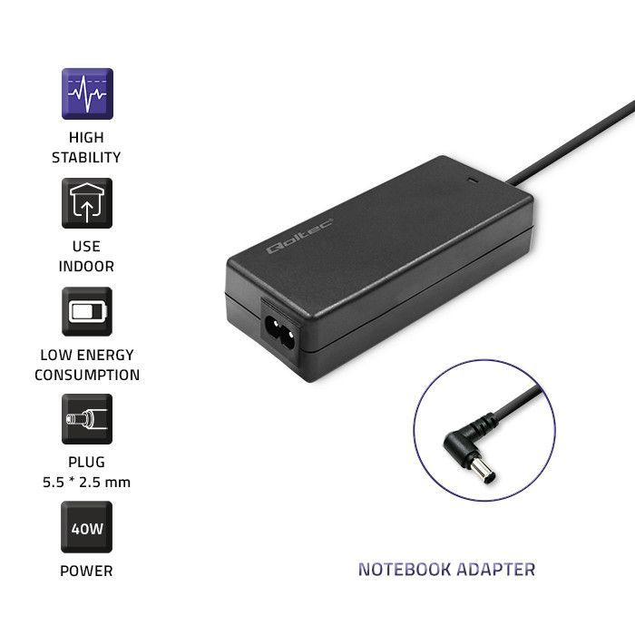 Qoltec 40W Power Adapter for Lenovo Black