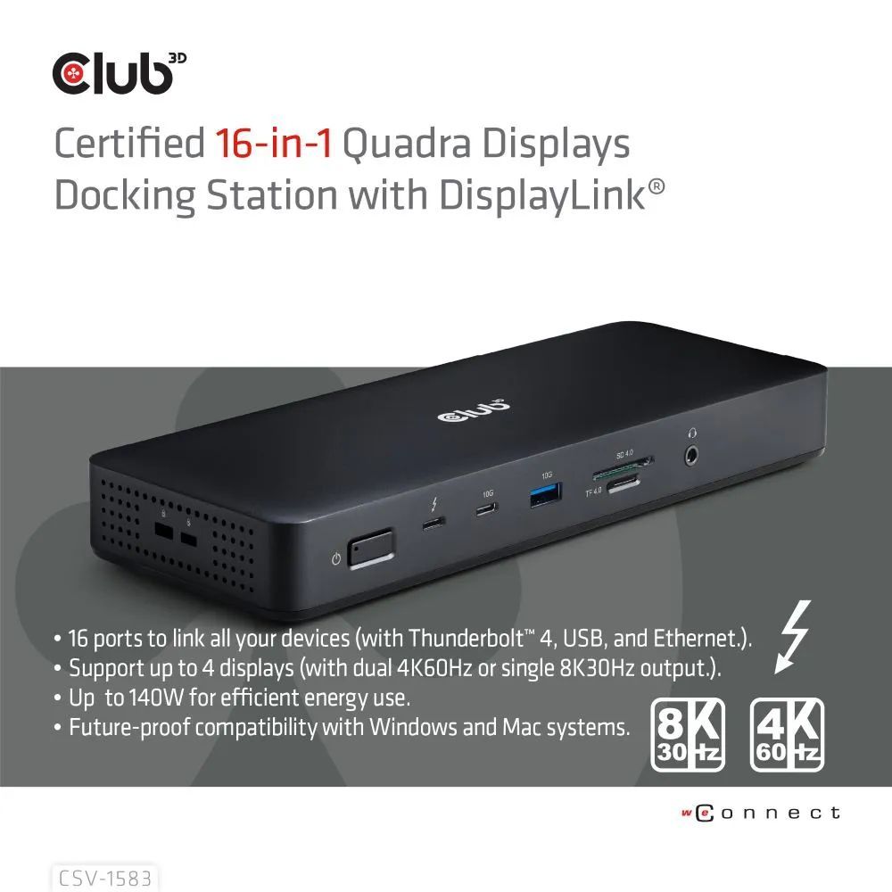 Club3D CSV-1583 Thunderbolt4 16-in-1 Dockingstation Club3D CSV-1583 Thunderbolt4 16-in-1 Dockingstation