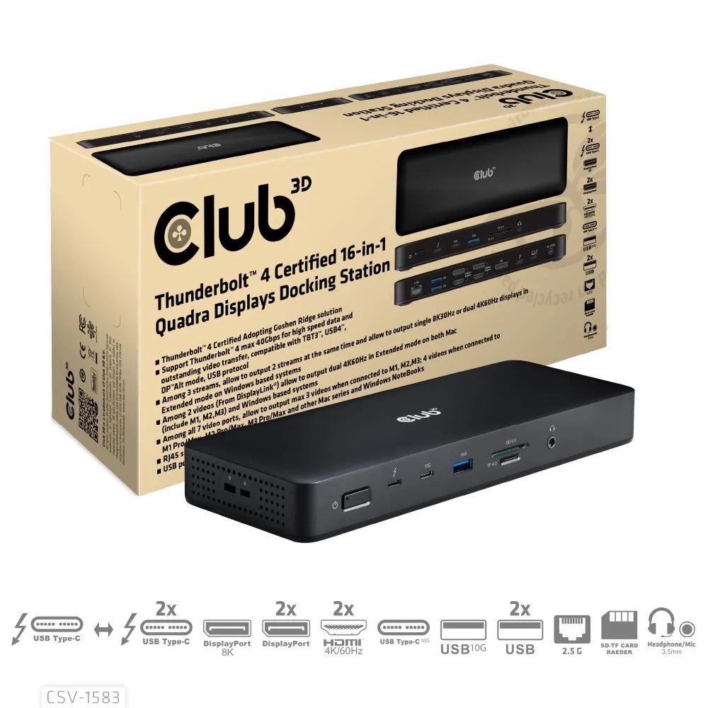 Club3D CSV-1583 Thunderbolt4 16-in-1 Dockingstation Club3D CSV-1583 Thunderbolt4 16-in-1 Dockingstation