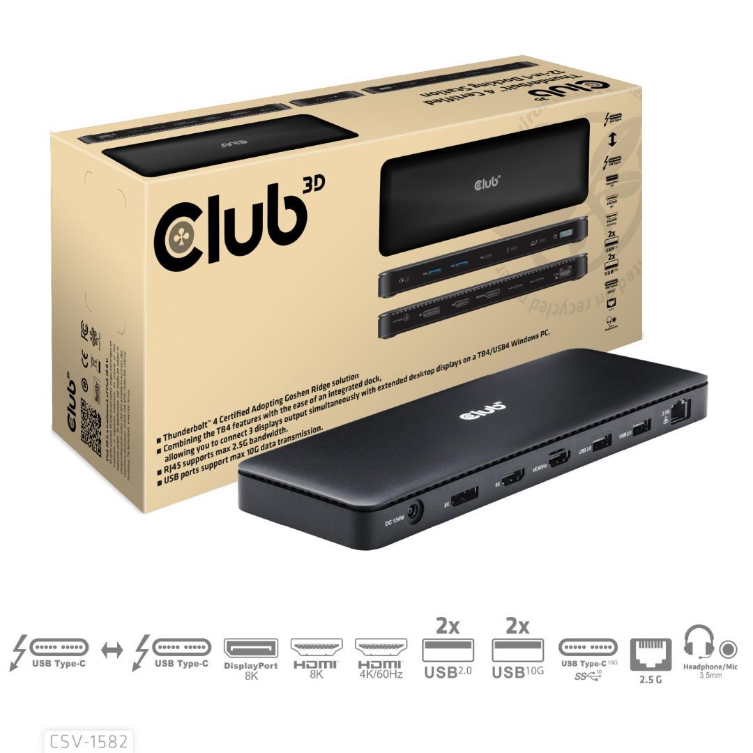 Club3D CSV-1582 Thunderbolt 4 Certified 12-in-1 Docking Station Club3D CSV-1582 Thunderbolt 4 Certified 12-in-1 Docking Station