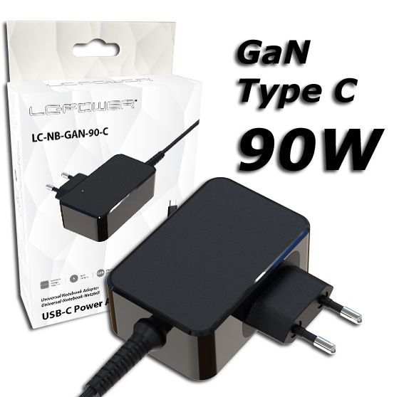 LC Power LC-NB-GAN-90-C 90W USB-C Notebook Power Adapter Black