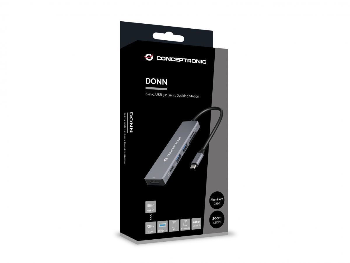 Conceptronic DONN23G 6-in-1 USB 3.2 Gen 1 Docking Station