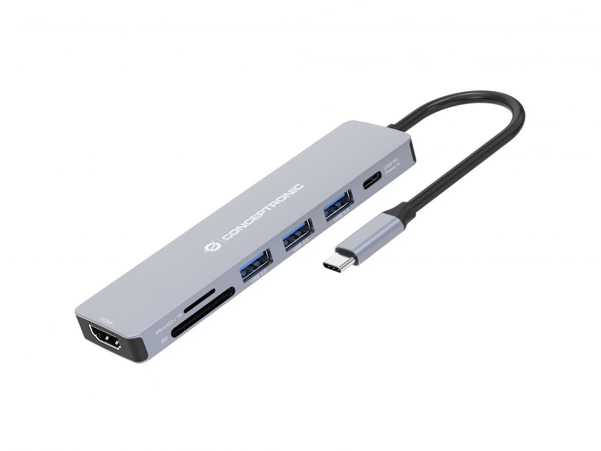 Conceptronic DONN19G 7-in-1 USB 3.2 Gen 1 Docking Station Grey