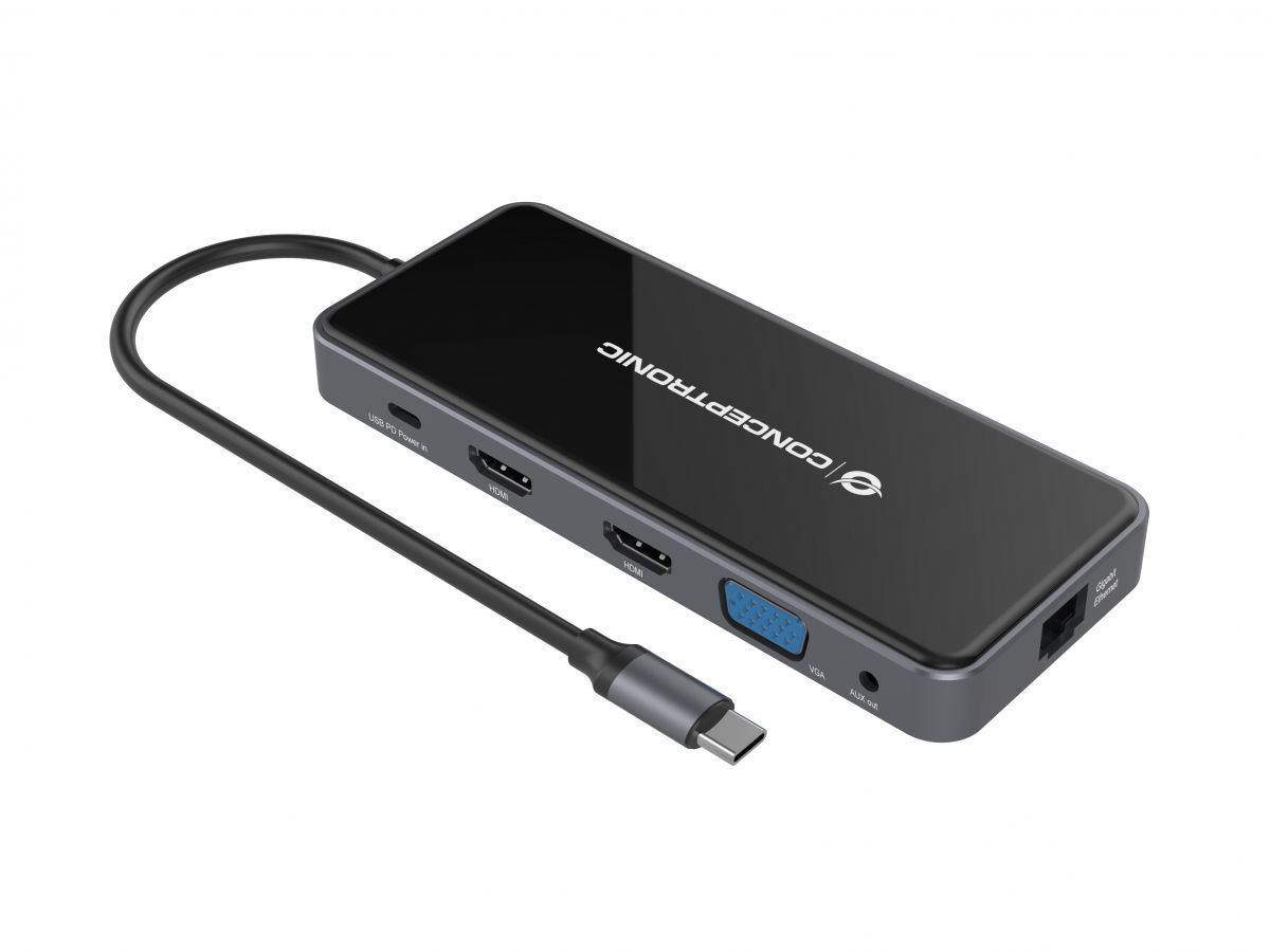 Conceptronic DONN15G 12-in-1 USB 3.2 Gen 1 Docking Station Grey