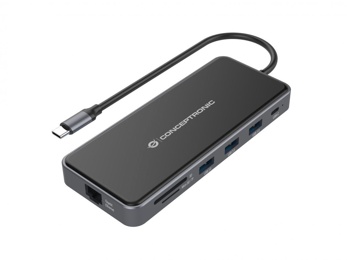 Conceptronic DONN15G 12-in-1 USB 3.2 Gen 1 Docking Station Grey