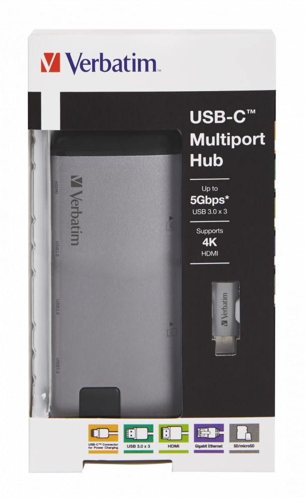 Verbatim USB-C Multiport Hub Silver Verbatim USB-C Multiport Hub Silver