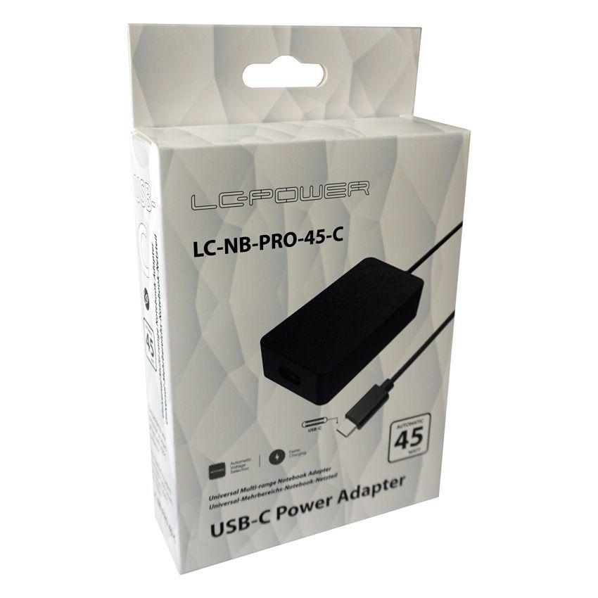 LC Power LC-NB-PRO-45-C USB-C Notebook Power Adapter Black