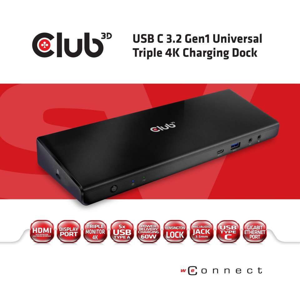 Club3D USB-C 3.2 Gen1 Universal Triple 4K Charging Dock