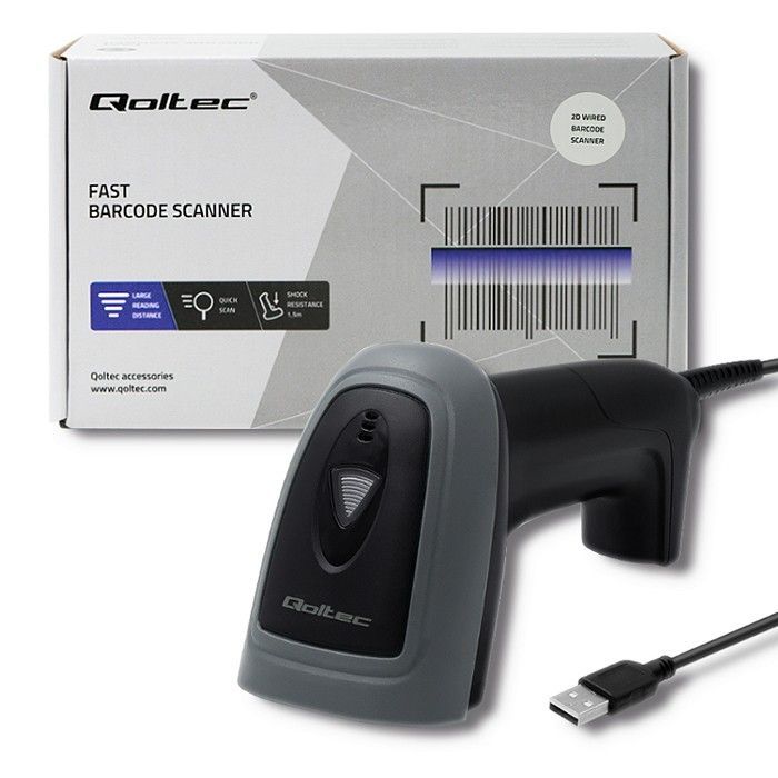 Qoltec Wired QR & Lézer vonalkódolvasó USB Black