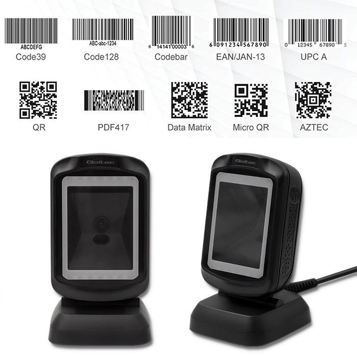 Qoltec Desktop QR & Barcode Lézer vonalkódolvasó USB Black