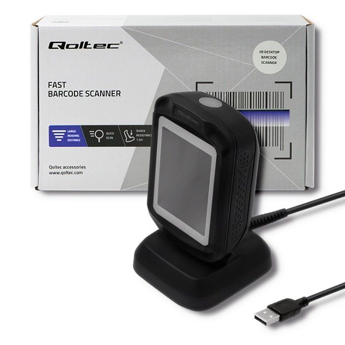 Qoltec Desktop QR & Barcode Lézer vonalkódolvasó USB Black